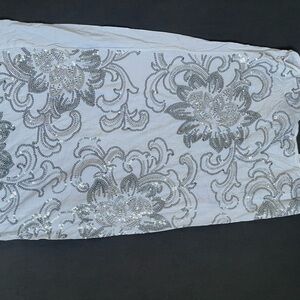 Silver Sequin Floral Fabric